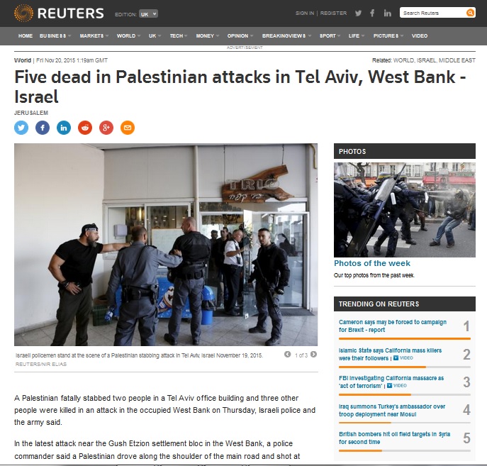 Reuters source article - PALESTINIAN ATTACKS